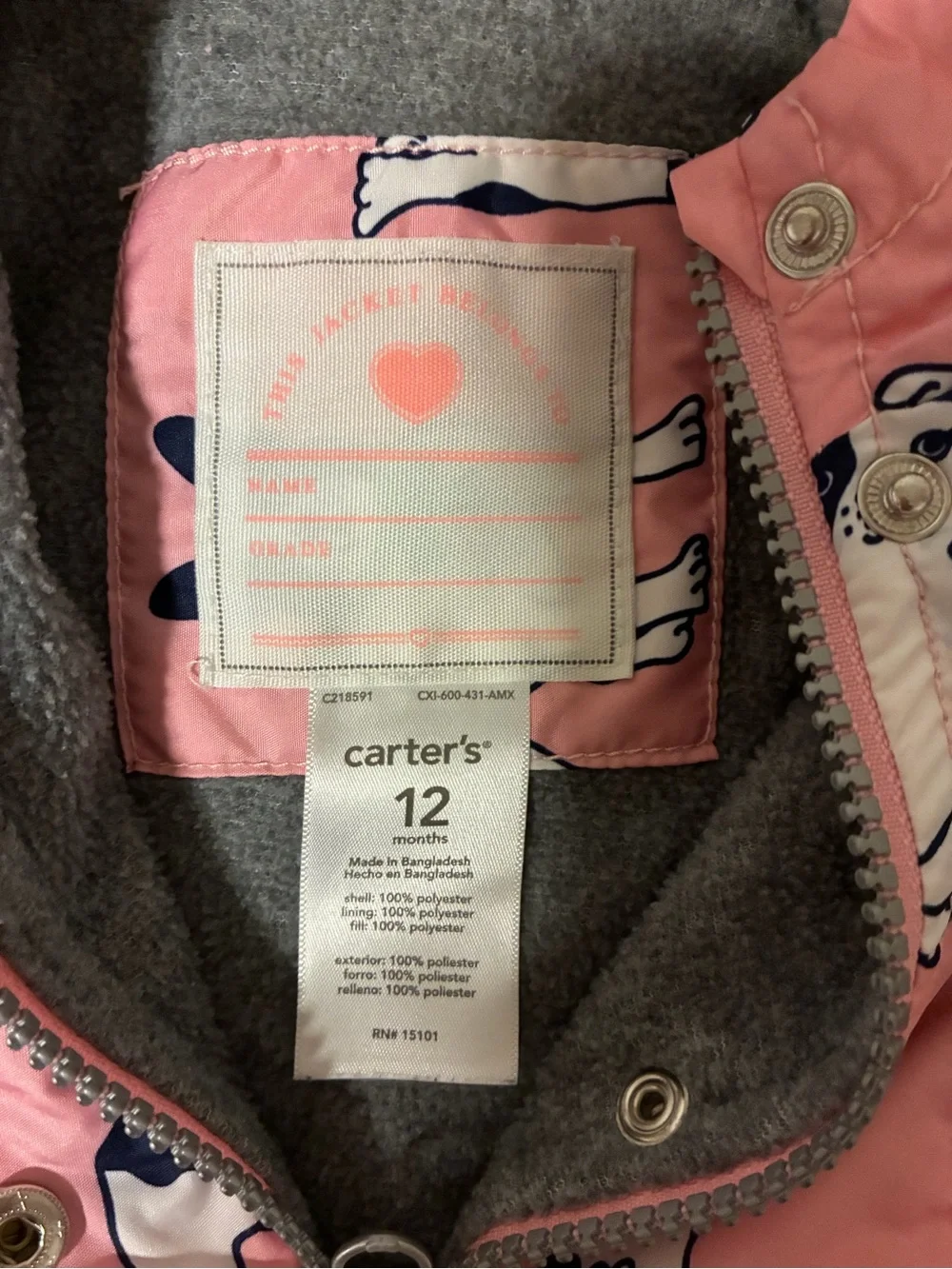 Carter's Pink Hooded Raincoat with Dog Print